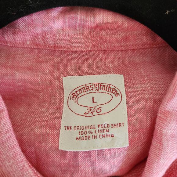 Brooks Brothers Mens 346 The Original Polo Linen Shirt Size Large Pink Button Up - Picture 9 of 12